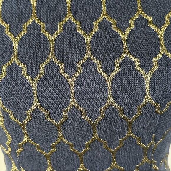 Vince Camuto SZ 6 Navy Gold Metallic Dress Stretch Fit/Flare Party Holiday - Picture 8 of 9